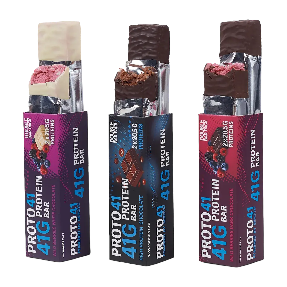 Proto41, baton proteic cu 41g proteină, powered by SERGYM