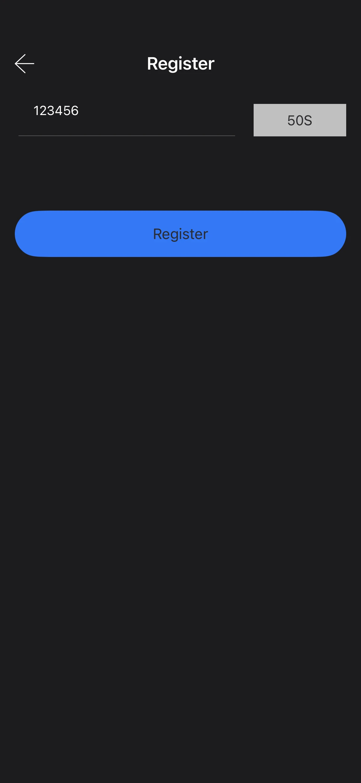 Introdu codul și apasă „Register”